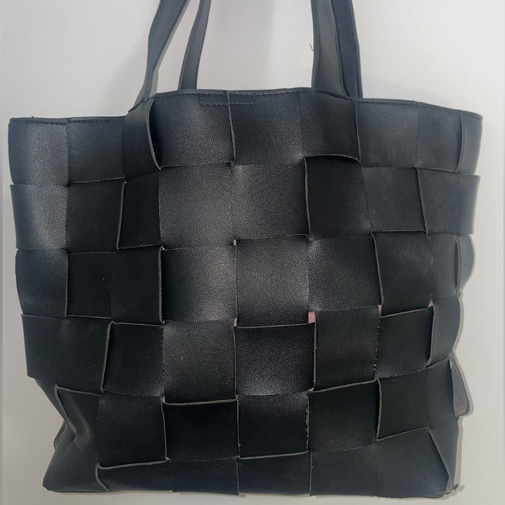 H&M Black Leather Woven Tote
